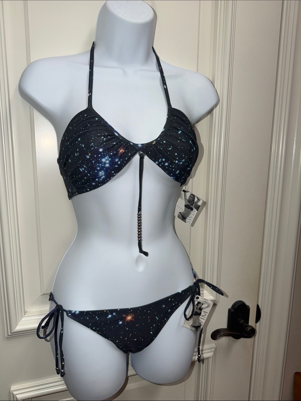 Mara Hoffman victorias secret bikini black space print bandeau string tie stars